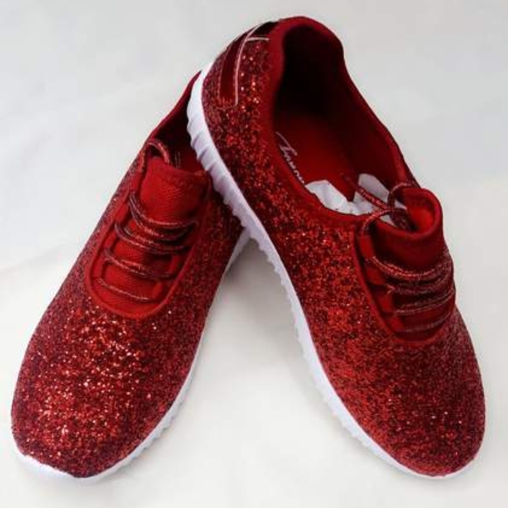 Red Glitter Sparkle Athletic Festival Sneakers NIB - Picture 4 of 4
